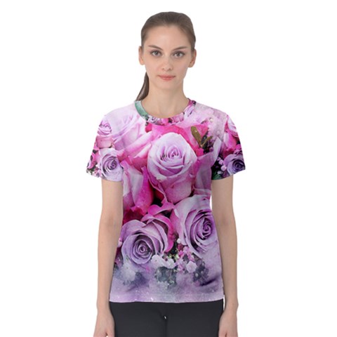 Flowers Roses Bouquet Art Abstract Women s Sport Mesh Tee by Celenk