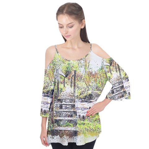 River Bridge Art Abstract Nature Flutter Tees by Celenk