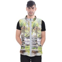 River Bridge Art Abstract Nature Men s Puffer Vest by Celenk