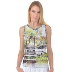 River Bridge Art Abstract Nature Women s Basketball Tank Top by Celenk