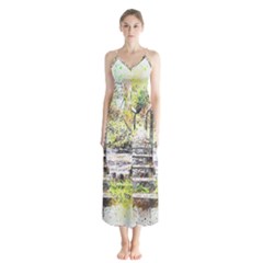 River Bridge Art Abstract Nature Button Up Chiffon Maxi Dress by Celenk