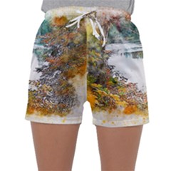 River Water Art Abstract Stones Sleepwear Shorts by Celenk