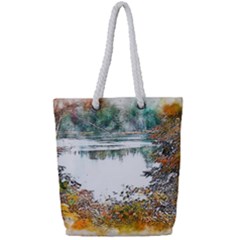 River Water Art Abstract Stones Full Print Rope Handle Tote (small)