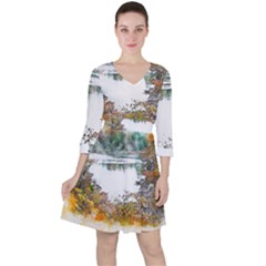 River Water Art Abstract Stones Ruffle Dress