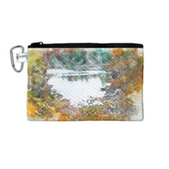 River Water Art Abstract Stones Canvas Cosmetic Bag (medium)