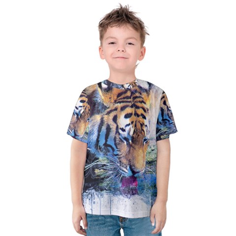 Tiger Drink Animal Art Abstract Kids  Cotton Tee by Celenk