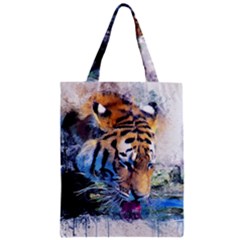 Tiger Drink Animal Art Abstract Zipper Classic Tote Bag by Celenk