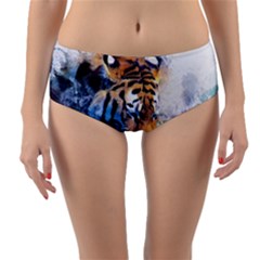 Tiger Drink Animal Art Abstract Reversible Mid-waist Bikini Bottoms by Celenk