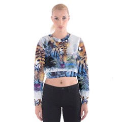 Tiger Drink Animal Art Abstract Cropped Sweatshirt by Celenk
