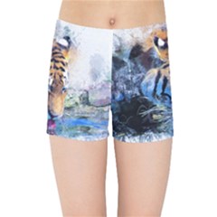 Tiger Drink Animal Art Abstract Kids Sports Shorts by Celenk