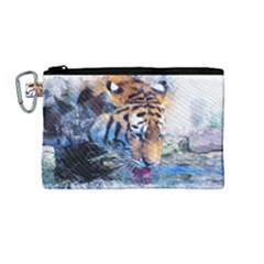 Tiger Drink Animal Art Abstract Canvas Cosmetic Bag (medium)