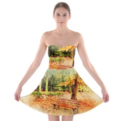 Tree Park Bench Art Abstract Strapless Bra Top Dress by Celenk