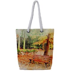 Tree Park Bench Art Abstract Full Print Rope Handle Tote (small)