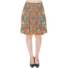 Multicolored Abstract Ornate Pattern Velvet High Waist Skirt