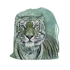 Tiger Cat Art Abstract Vintage Drawstring Pouches (xxl) by Celenk