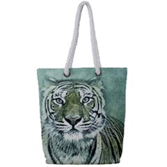 Tiger Cat Art Abstract Vintage Full Print Rope Handle Tote (small)