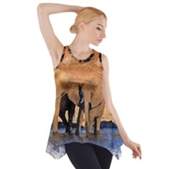 Elephants Animal Art Abstract Side Drop Tank Tunic by Celenk