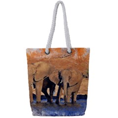 Elephants Animal Art Abstract Full Print Rope Handle Tote (small)