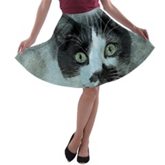 Cat Pet Art Abstract Vintage A-line Skater Skirt by Celenk