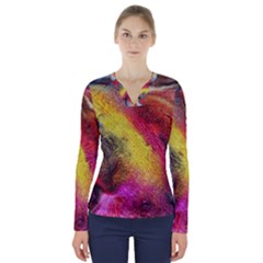 Background Art Abstract Watercolor V-neck Long Sleeve Top by Celenk