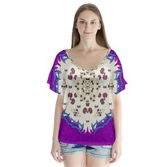 Eyes Looking For The Finest In Life As Calm Love V-neck Flutter Sleeve Top by pepitasart