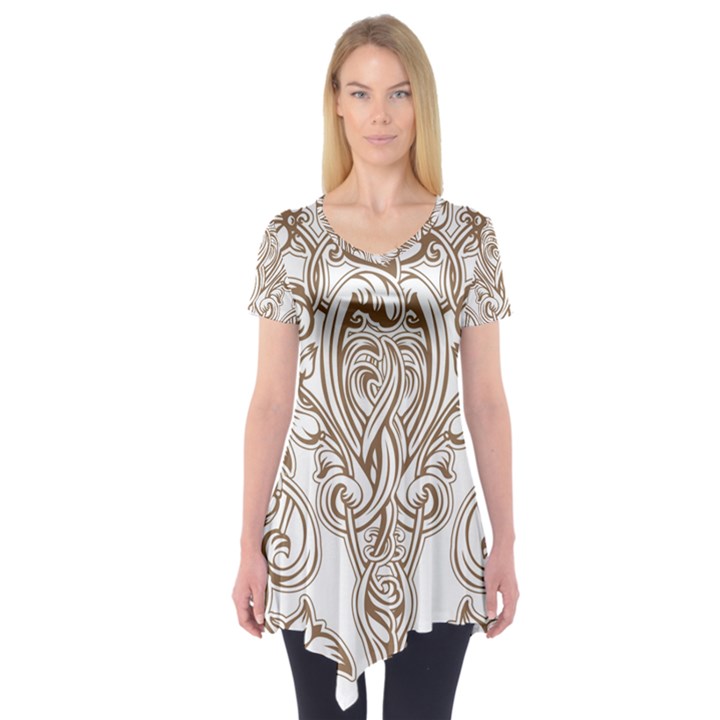 beautiful gold floral pattern Short Sleeve Tunic 