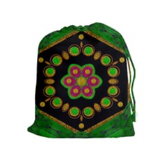Magic Of Life A Orchid Mandala So Bright Drawstring Pouches (extra Large) by pepitasart