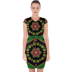 Magic Of Life A Orchid Mandala So Bright Capsleeve Drawstring Dress  by pepitasart