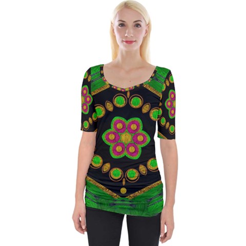 Magic Of Life A Orchid Mandala So Bright Wide Neckline Tee by pepitasart