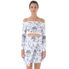 Set Chalk Out Scribble Collection Off Shoulder Top With Skirt Set by Celenk