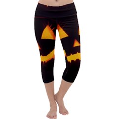 Pumpkin Helloween Face Autumn Capri Yoga Leggings by Celenk