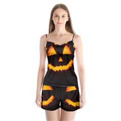 Pumpkin Helloween Face Autumn Satin Pajamas Set