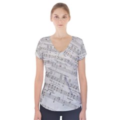 Sheet Music Paper Notes Antique Short Sleeve Front Detail Top by Celenk