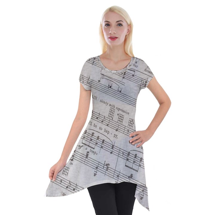 Sheet Music Paper Notes Antique Short Sleeve Side Drop Tunic