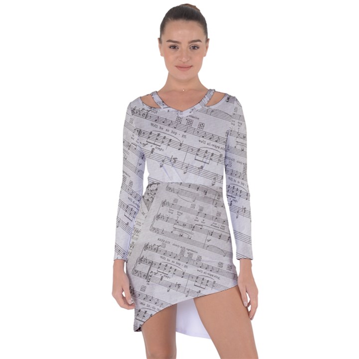 Sheet Music Paper Notes Antique Asymmetric Cut-Out Shift Dress