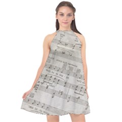 Sheet Music Paper Notes Antique Halter Neckline Chiffon Dress  by Celenk