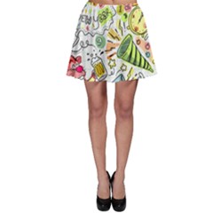 Doodle New Year Party Celebration Skater Skirt