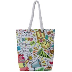 Doodle New Year Party Celebration Full Print Rope Handle Tote (small)