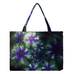 Fractal Painting Blue Floral Medium Tote Bag by Celenk