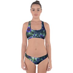 Fractal Painting Blue Floral Cross Back Hipster Bikini Set by Celenk