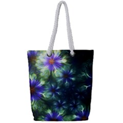 Fractal Painting Blue Floral Full Print Rope Handle Tote (small)