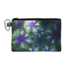 Fractal Painting Blue Floral Canvas Cosmetic Bag (medium)