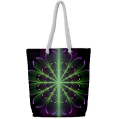 Fractal Purple Lime Pattern Full Print Rope Handle Tote (small)