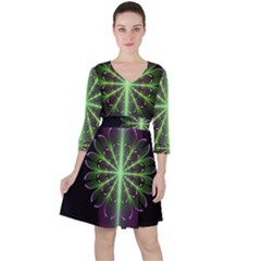 Fractal Purple Lime Pattern Ruffle Dress