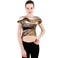 Iceland Mountains Sky Clouds Crew Neck Crop Top by Celenk