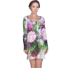 Flowers Roses Bouquet Art Nature Long Sleeve Nightdress by Celenk