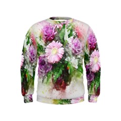 Flowers Roses Bouquet Art Nature Kids  Sweatshirt by Celenk