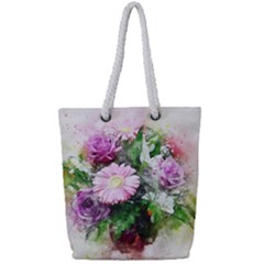 Flowers Roses Bouquet Art Nature Full Print Rope Handle Tote (small)