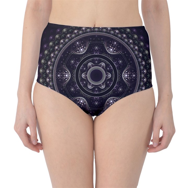 Fractal Mandala Circles Purple High-Waist Bikini Bottoms