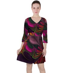 Fractal Abstract Colorful Floral Ruffle Dress